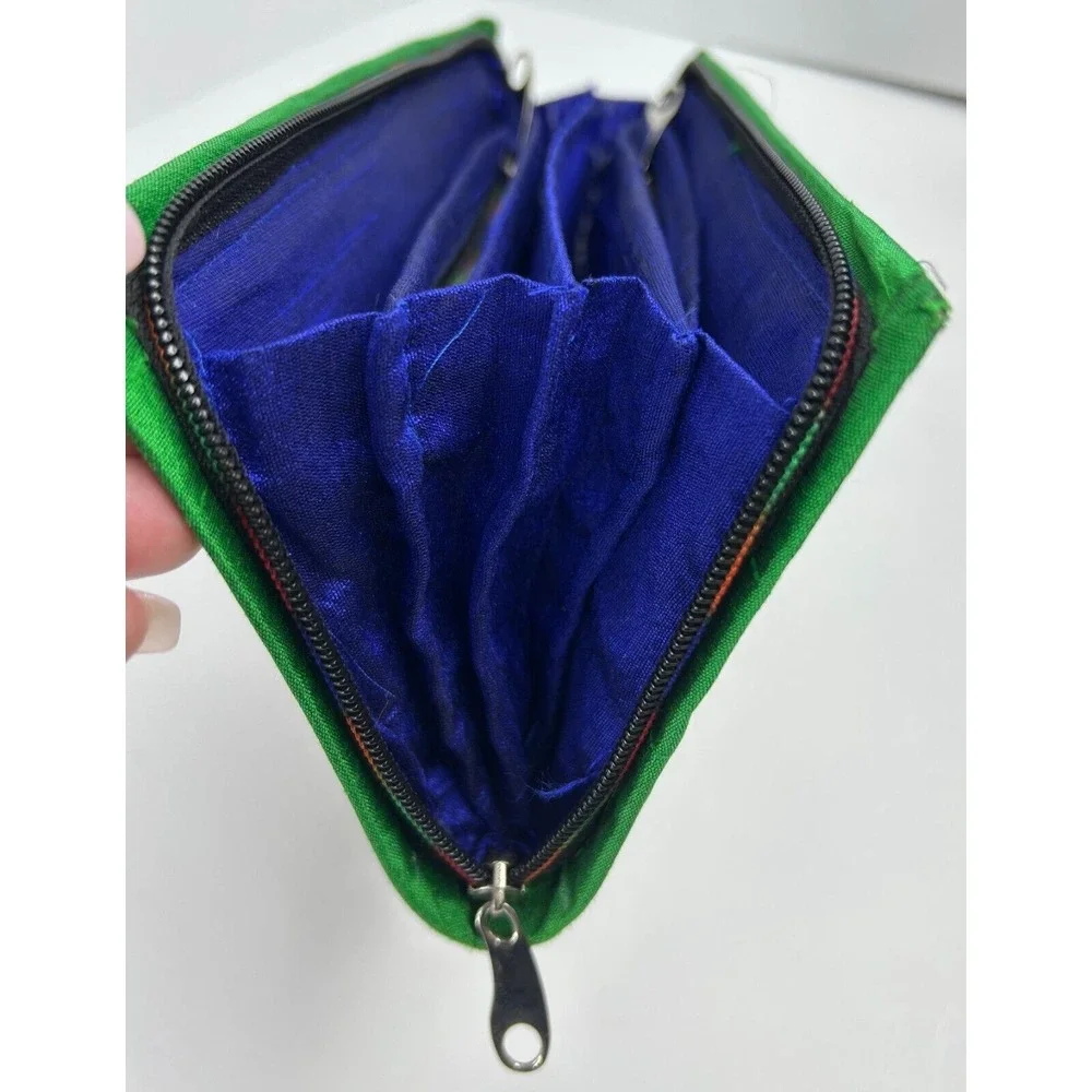 Indian Needlepoint/Embroidered Silk Wallet Clutch Floral 6 Pockets Phone Fits A+